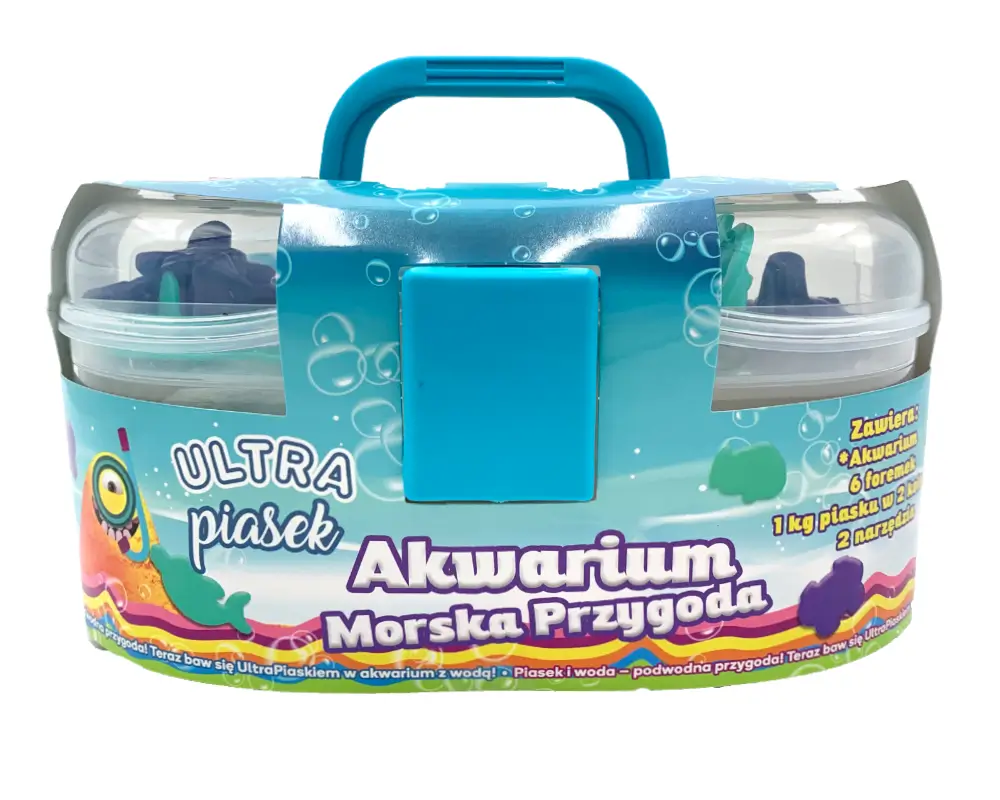 UltraPiasek – Zestaw „Akwarium”, 1 kg piasku + 6-8 foremek + 2 narzędzia, 2 ass.